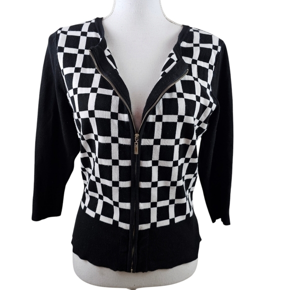 White House Black Market Checked Zippered Cardigan Sweater in Medium - Picture 1 of 8